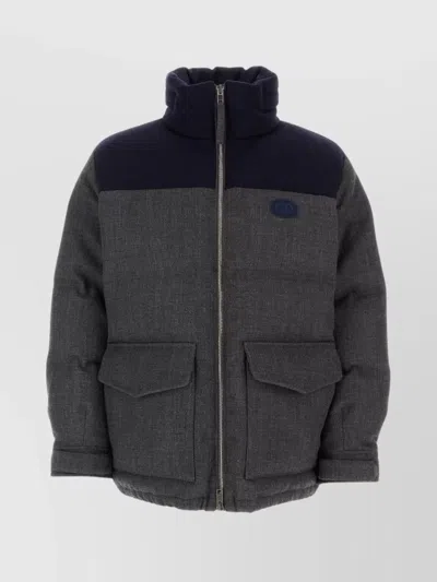 Gucci Wool Blend Down Jacket With Color Block Design In Greyblueredmix