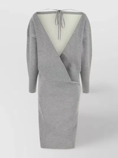 Gucci Wool Blend Dress With V-neckline And Wrap Design In Neutral