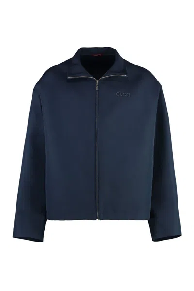 Gucci Wool Blend Jacket With Adjustable Hem For Men In Blue