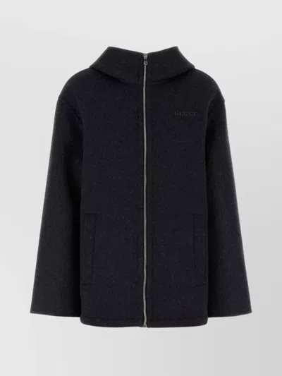 GUCCI WOOL BLEND JACKET WITH HOOD AND POCKETS