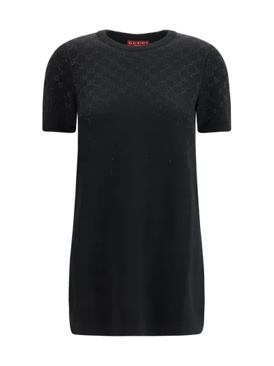 Gucci Wool-blend Mini Dress In Black