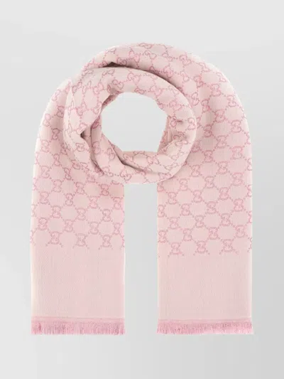 Gucci Wool Blend Reversible Embroidered Scarf In Pink