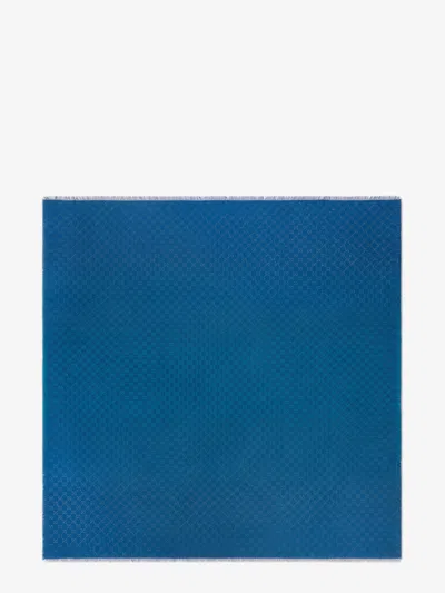 Gucci Wool Blend Shawl With Gg Lamé Motif In Blue