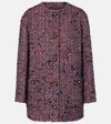 Gucci Multicolor Crewneck Jacket With Gg Logo On The Buttons In Wool Blend Woman In Purple