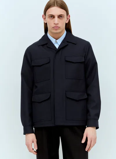 Gucci Wool-blend Twill Jacket In Navy
