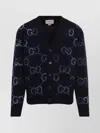 Gucci Mens Monogram-print V-neck Relaxed-fit Wool-blend Cardigan Navy Mc Xl In Black