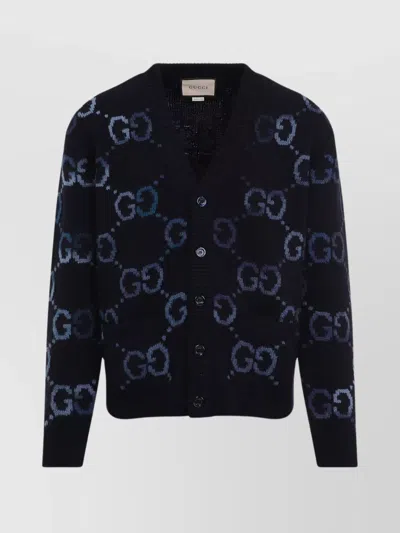 GUCCI WOOL BLEND V-NECK CARDIGAN POCKETS