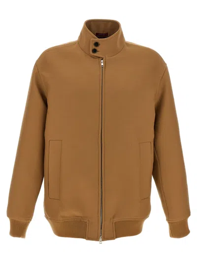 Gucci Wool Blend With Ribbed Knit Jacket In Brown