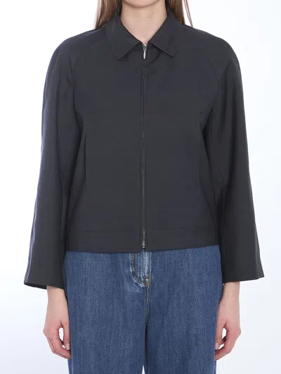 Gucci Wool Bomber Jacket With Elasticated Waist And Hem In Blue