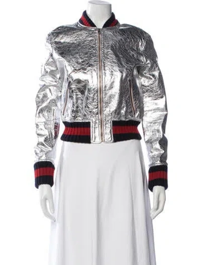 Pre-owned Gucci Wool Bomber Jacket In Metallic/silver