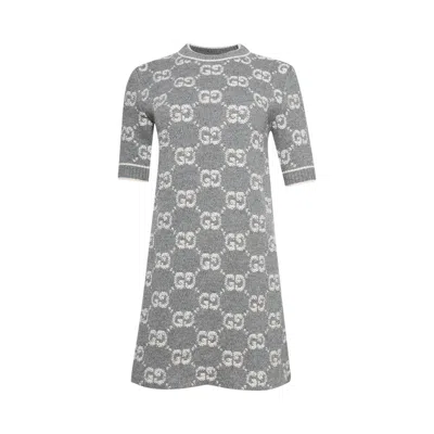 Pre-owned Gucci Wool Boucle Jacquard Dress 'grey/ivory' | Women's Size S In Gray