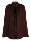 Gucci Brown Cape With Iconic Clamp And Gg All-over Motif Interior In Wool Woman In Brown