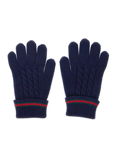 Gucci Wool Cable-knit Gloves In Blue