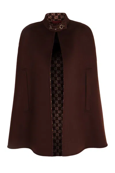 Gucci Wool Cape In Brown