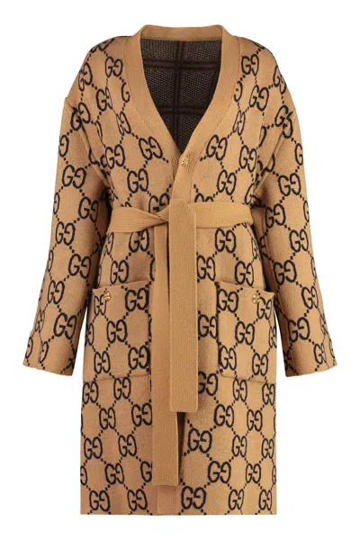 Gucci Wool Cardigan In Brown