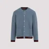 Gucci Wool Cardigan With Contrast Trim And Front Pockets In Avio Bordeaux Mix