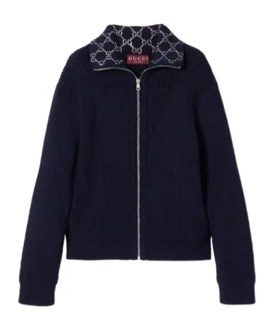 Gucci Wool Cardigan In Blue