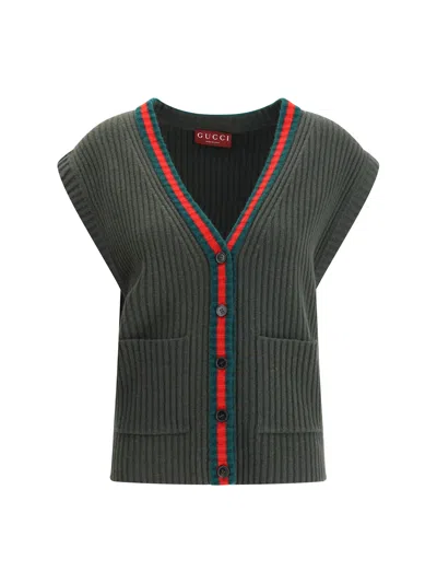 Gucci Wool Cardigan Vest In Green