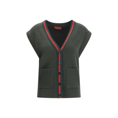 Gucci Wool Cardigan Vest In Green