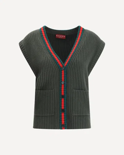 Gucci Wool Cardigan Vest In Green