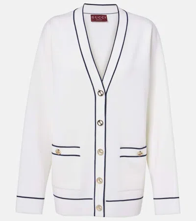 Gucci Incrocio Gg Ribbed-knit Cardigan In White