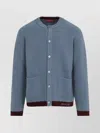 Gucci Wool Cardigan With Contrast Trim And Front Pockets In Blue
