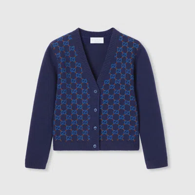 Gucci Kids' Wool Cardigan With Embroidery In Blue