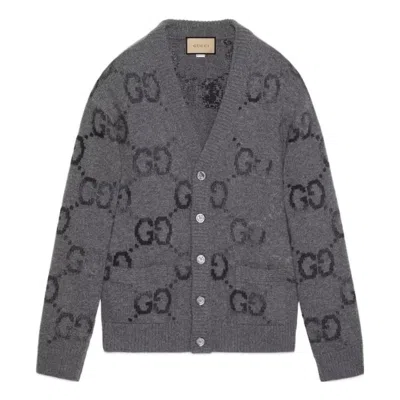 Gucci Wool Cardigan With Gg Intarsia 'grey'