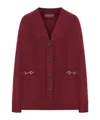 Gucci Wool Cardigan With Golden Clips In Red