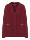 Gucci Wool Cardigan With Golden Clips In Red