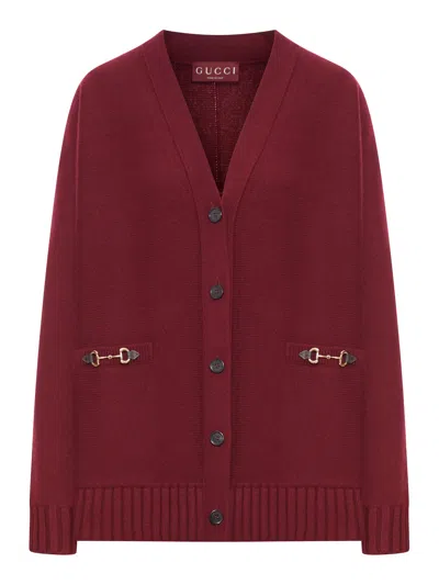 GUCCI WOOL CARDIGAN WITH GOLDEN CLIPS