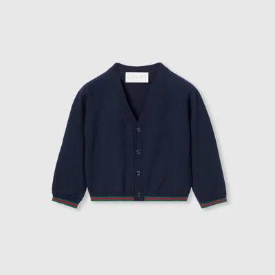 Gucci Babies' Wool Cardigan With Web In Blue
