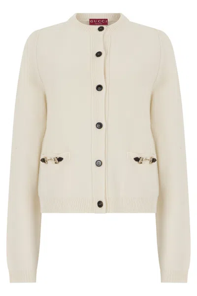 GUCCI GUCCI WOOL CASHMERE CARDIGAN WITH HORSEBIT