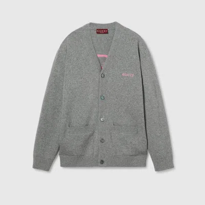 Gucci Wool Cashmere Cardigan With Intarsia In Gray