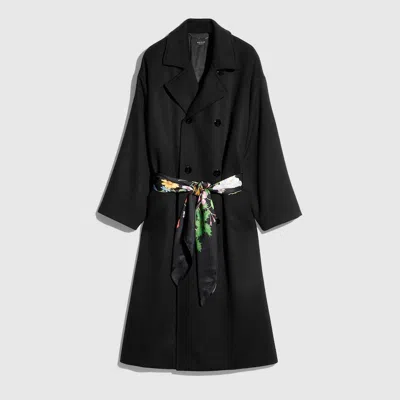 Gucci Wool Cashmere Coat With Foulard In Black