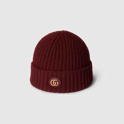 Gucci Wool Cashmere Hat With Double G In Bordeaux