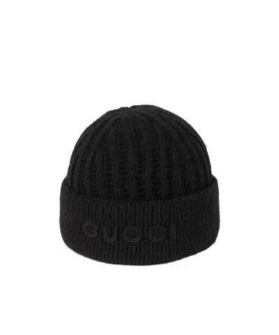 Gucci Wool Cashmere Hat With Embroidery In Black