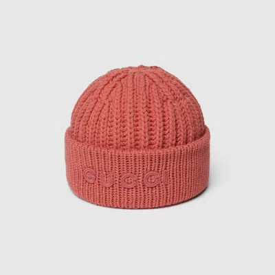 Gucci Wool Cashmere Hat With Embroidery In Pink