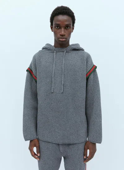 Gucci Wool Cashmere Hooded Sweater In Gray