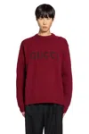 Gucci Bordeaux Crewneck Sweater With Logo Lettering Embroidery On The Front In Wool Man In Burgundy