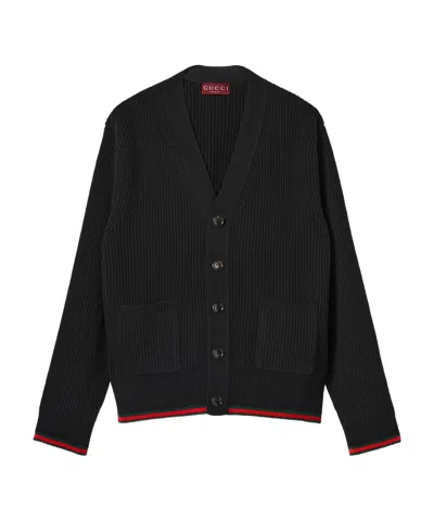 Gucci Wool Cashmere Long-sleeved Cardigan In Black