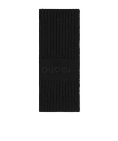Gucci Wool Cashmere Scarf With Embroidery In Black