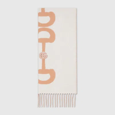 Gucci Wool Cashmere Scarf With Intarsia In White