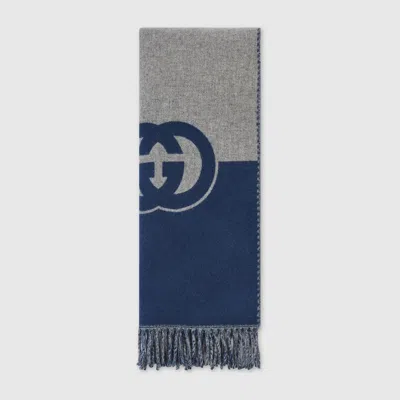 Gucci Wool Cashmere Scarf With Interlocking G In Grey