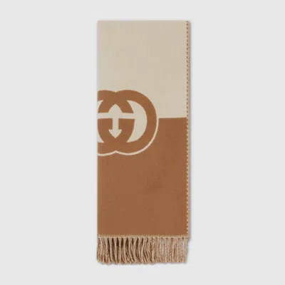 Gucci Wool Cashmere Scarf With Interlocking G In White