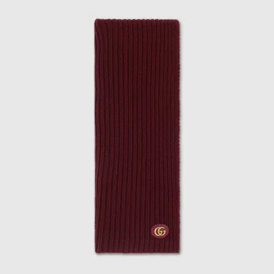 Gucci Wool Cashmere Scarf With Patch In Bordeaux