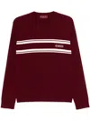 Gucci Men Bordeaux Crewneck Sweater With Logo Lettering On The Front And Striped Detail In Wool Man In Rot