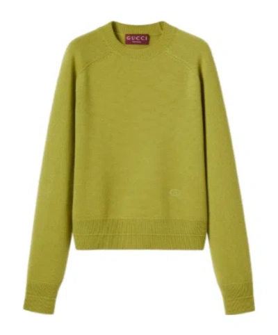 Gucci Wool Cashmere Sweater With Embroidery In Green