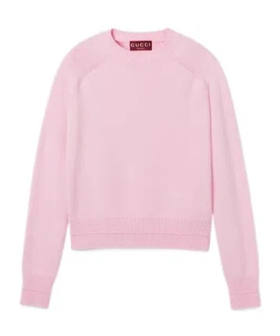 Gucci Wool Cashmere Sweater With Embroidery In Pink