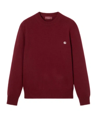 Gucci Wool Cashmere Cardigan With Embroidery In Burgundy